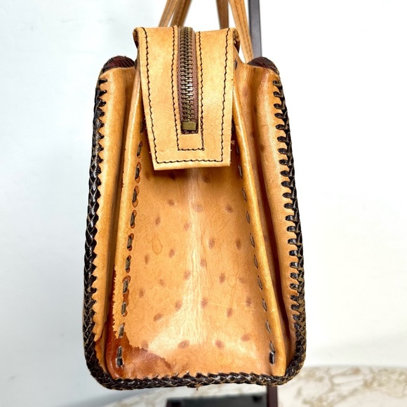 VINTAGE EMBOSSED LEATHER THUNDERBIRD DESIGN-WOVEN LEATHER HANDBAG-Metallic, t - Picture 5 of 16